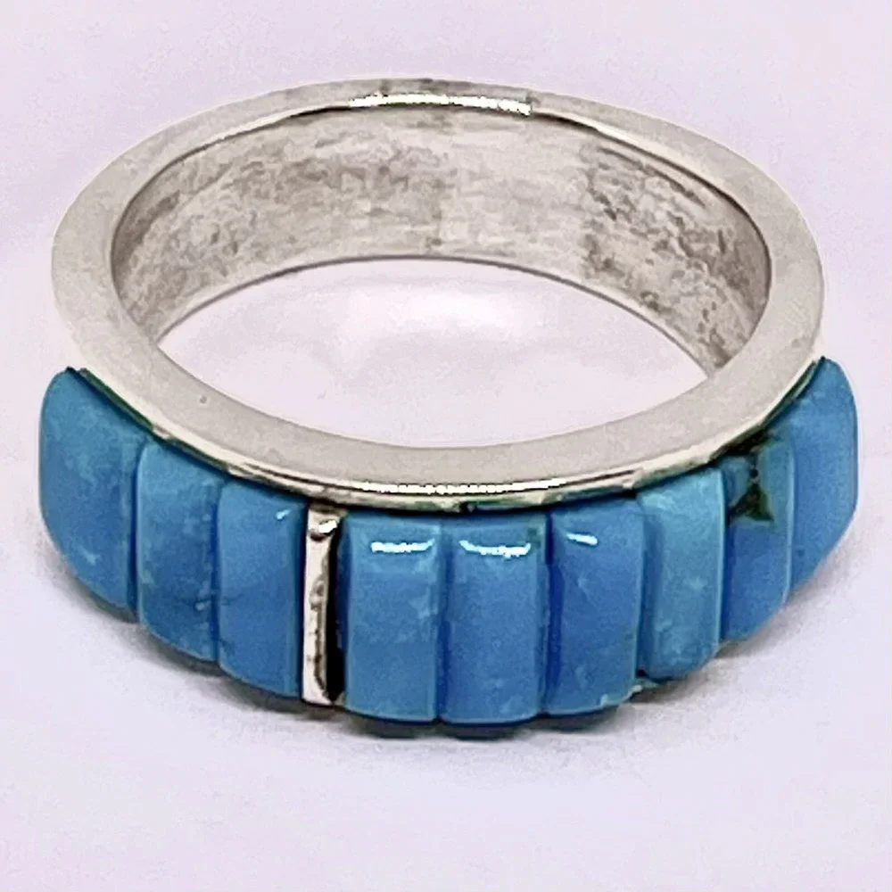 Navajo Turquoise Mens‎ Wedding Band Sz 10.5 Ring 9mm Native Amer Handmade Inlay